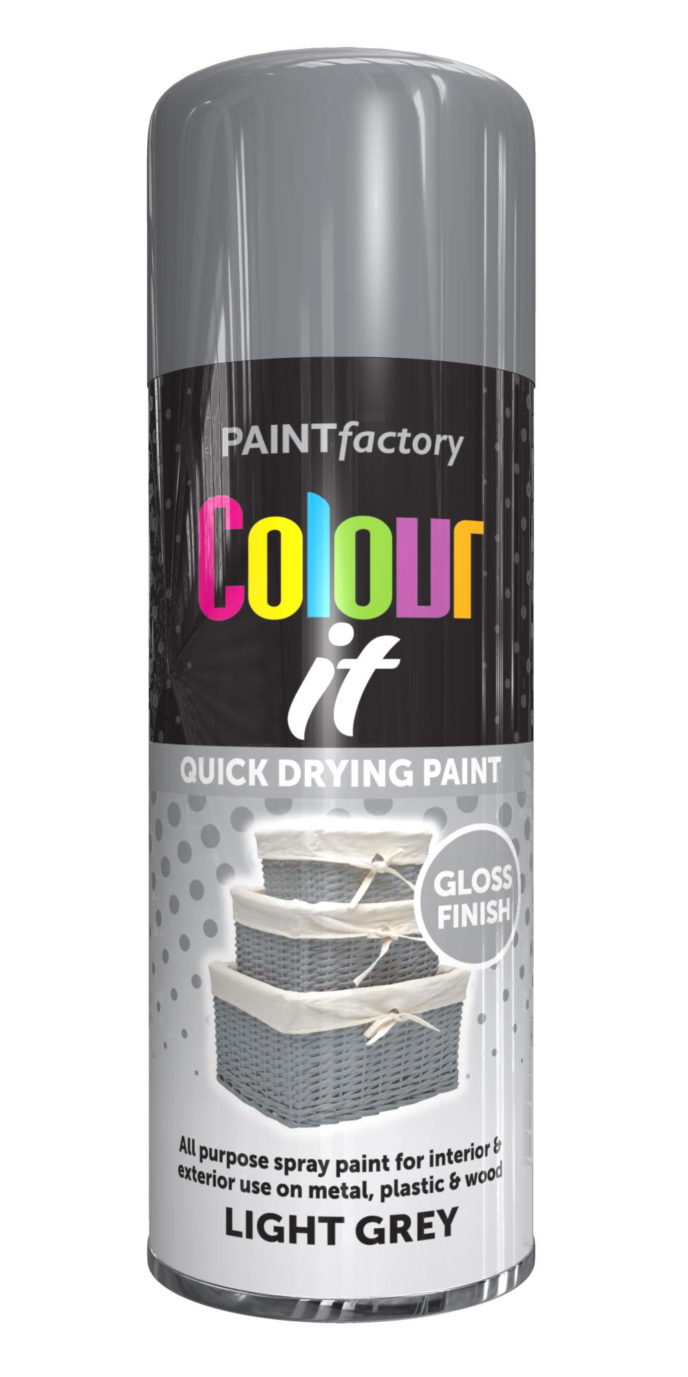 Rapide Colour It Light Grey Gloss Spray Paint 400Ml (2683) - Fast-Drying Gloss Aerosol For Furniture, Metal, Wood, Plastic & Glass