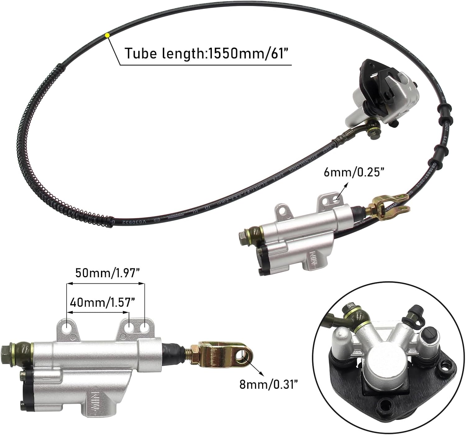 Hydraulic Rear Brake Caliper Cylinder w/Pad for Go Kart Drift Trike ATV Quad Buggy UTV 90cc 125cc 200cc