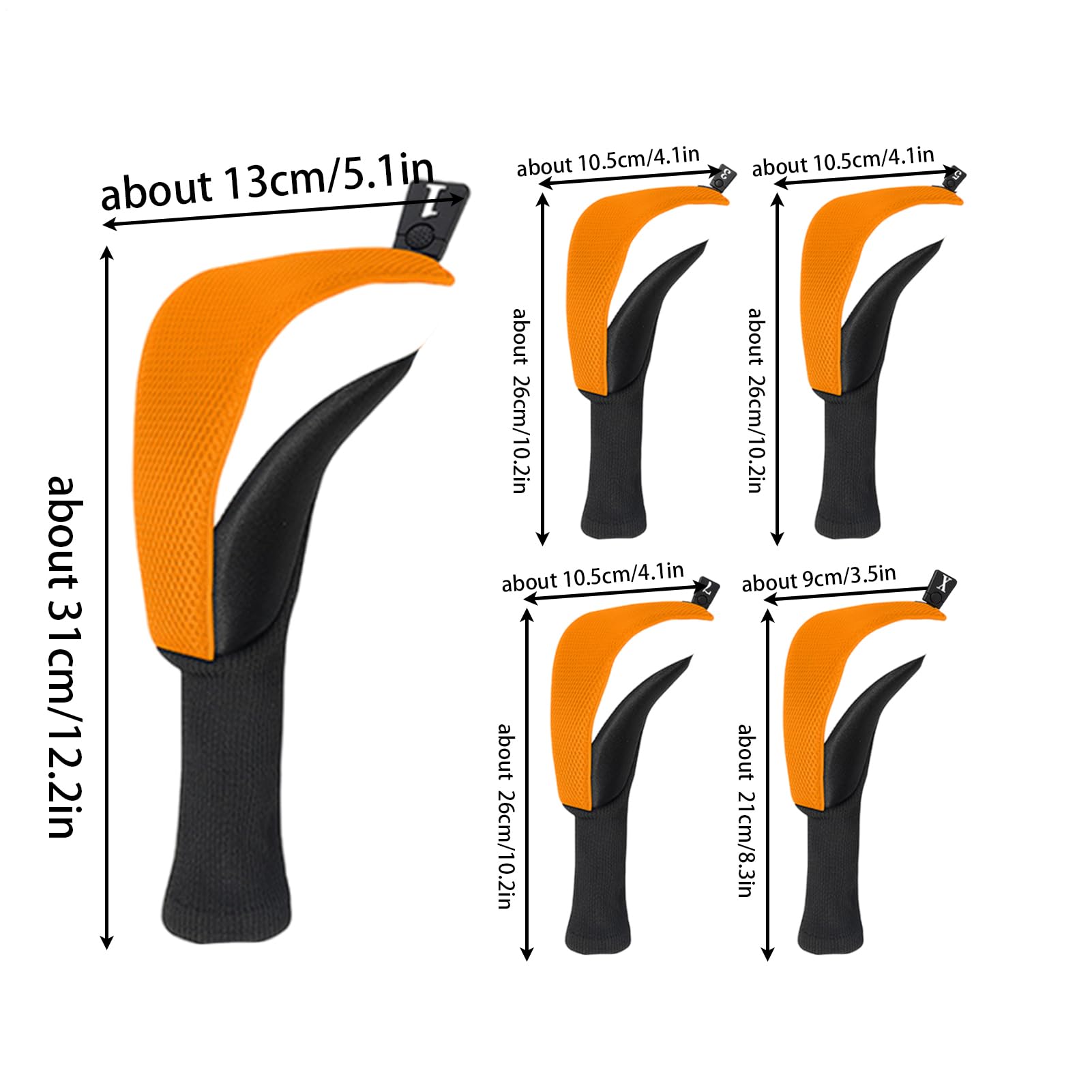 Lot de 5 housses de tête de club de golf - Driver en bois, couvre-chef de club de golf à col long | Housse de protection anti-poussière pour golf, hybride en bois antidérapant pour clubs hommes femmes
