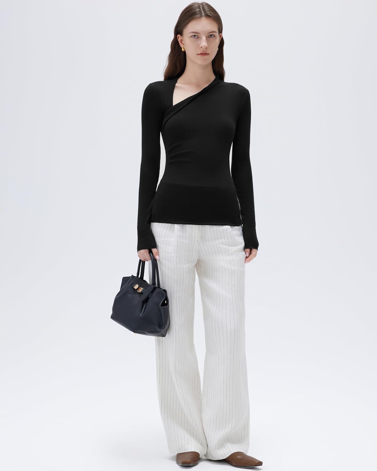 SUUKSESS Modal Cashmere Long Sleeve T Shirts for Women Ultralight Fall Fashion 2025 Trendy Asymmetric Neck Casual Tops - Image 3