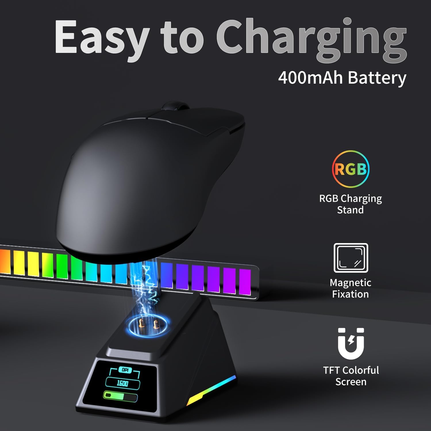 AJ159 8Khz Ultralight Gaming Mouse with RGB Magnetic Screen Charging Dock -30K dpi Optical Sensor - Huanuo 100 Million Click - Ice Sensation Coating Trip-Mode Mice