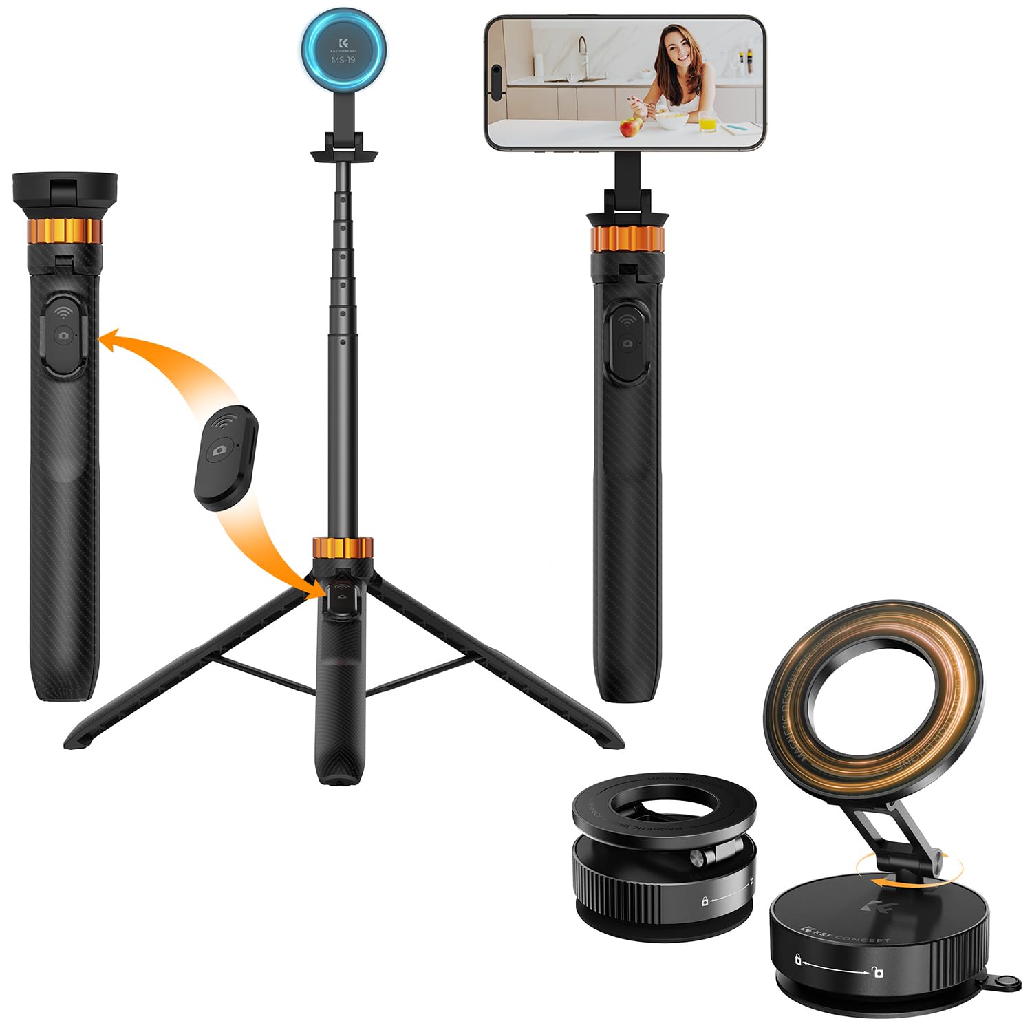 K&F Concept Trépied Magnétique pour Téléphone Portable + Support Téléphone Voiture Magnétique