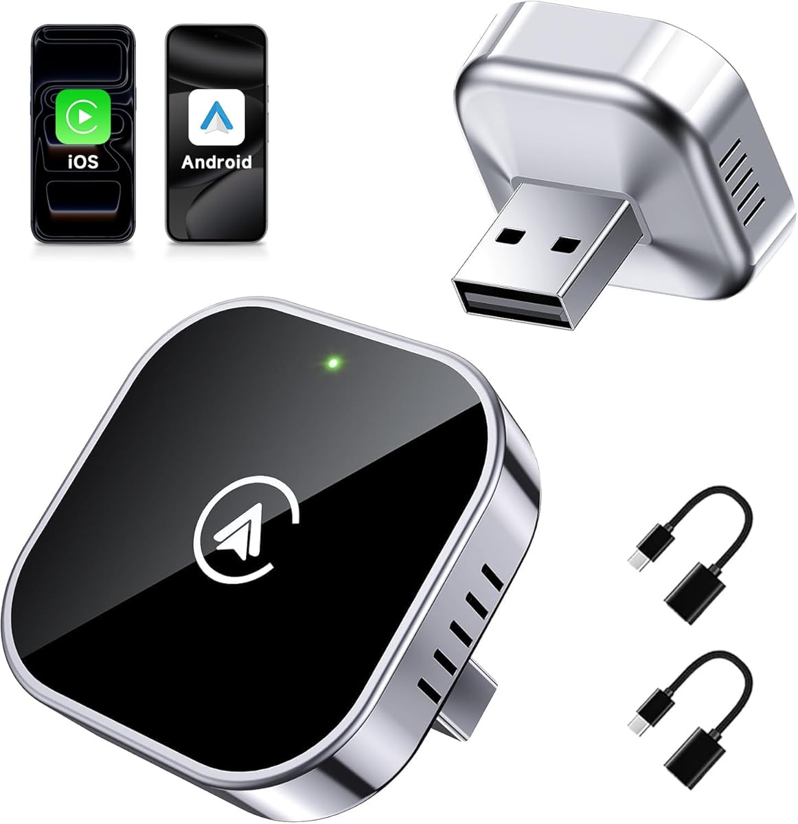 Teeran 2-in-1 Mini Wireless Carplay Adapter for [iPhone & Android] 2026 Upgrade Auto a-pple carplay Wireless Smart Control Adapter for car, Plug & Play, Fast & Stable Seamless, Supports 1000+ Cars