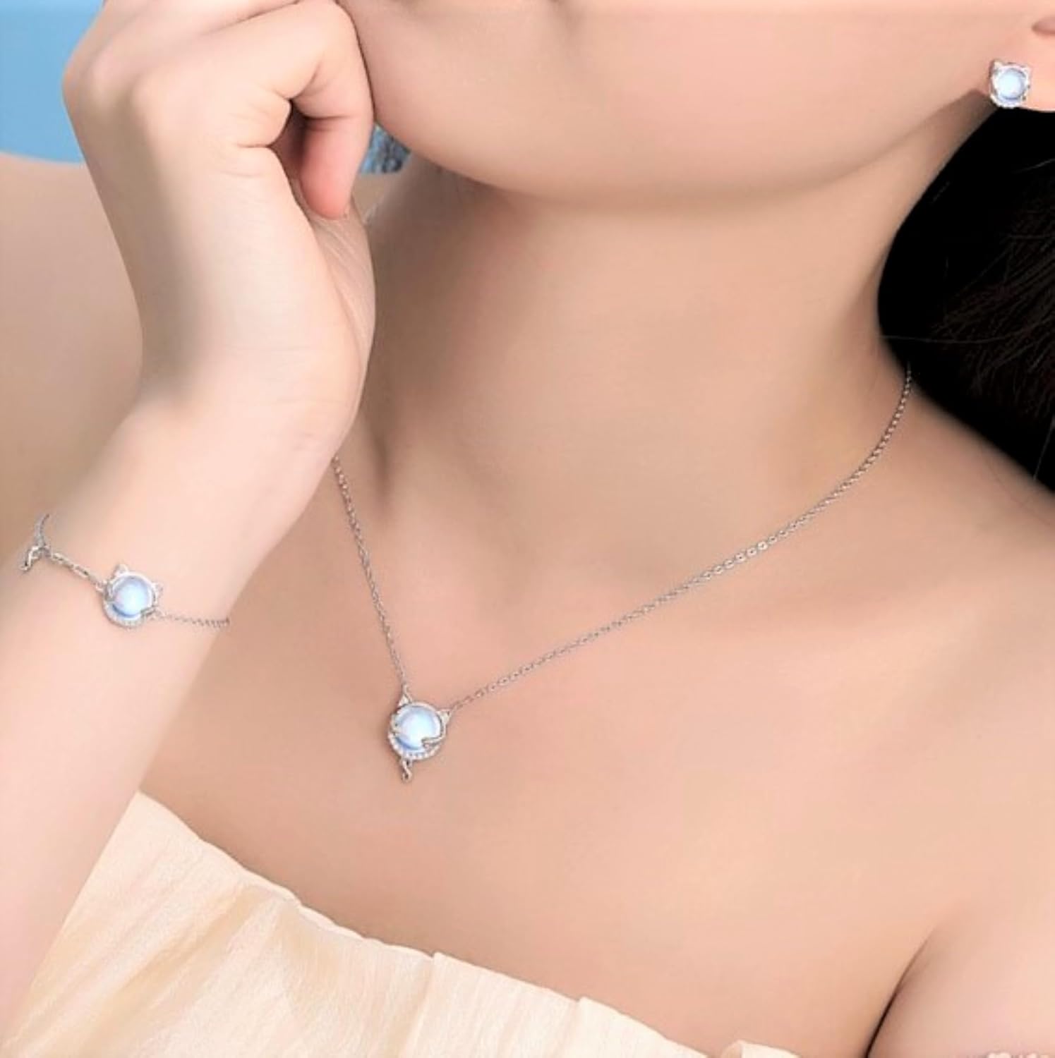 925 Sterling Silver Moonstone & CZ Diamond Cat/Rabbit Pet Animal Bracelet for Women, Cat/Bunny Bracelets Adjustable Bracelets for Women Girls Mom Pet Lover Gifts Jewelry - Image 7