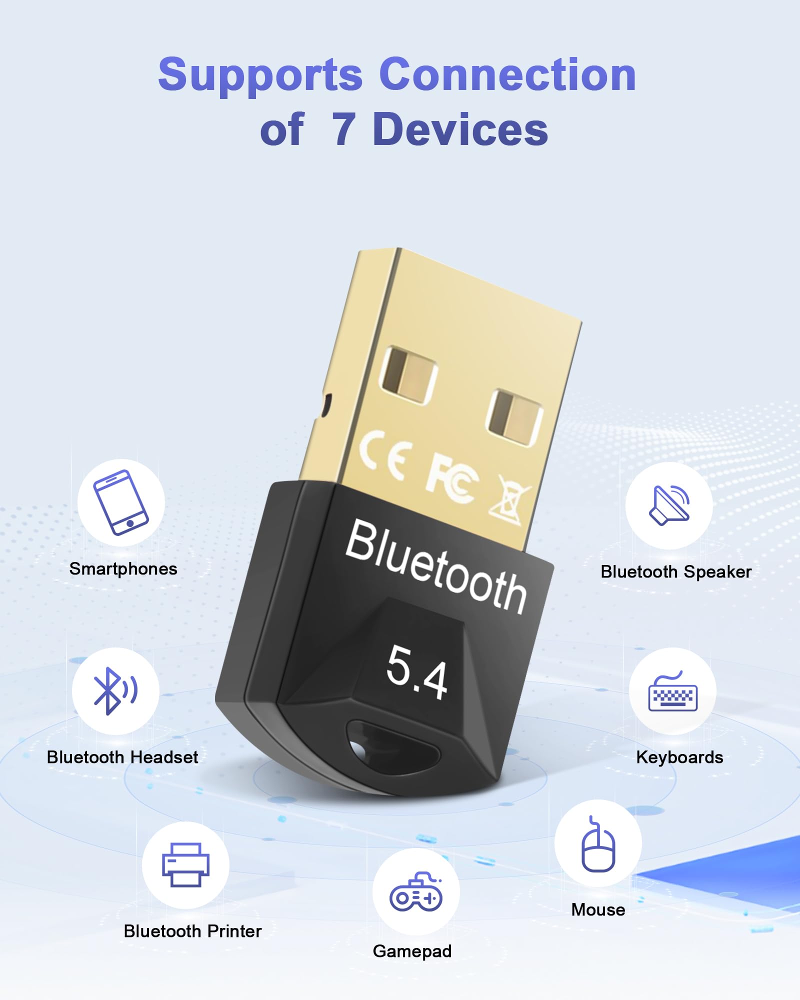 RUIZHI Adaptateur Bluetooth USB 5.4 Dongle pour PC Casque Souris Clavier Windows 11/10/8.1/7