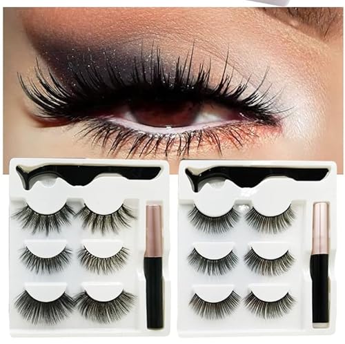 Kit 3 Pares de Cílios Postiços Magnéticos 5 imãs + Delineador + Aplicador