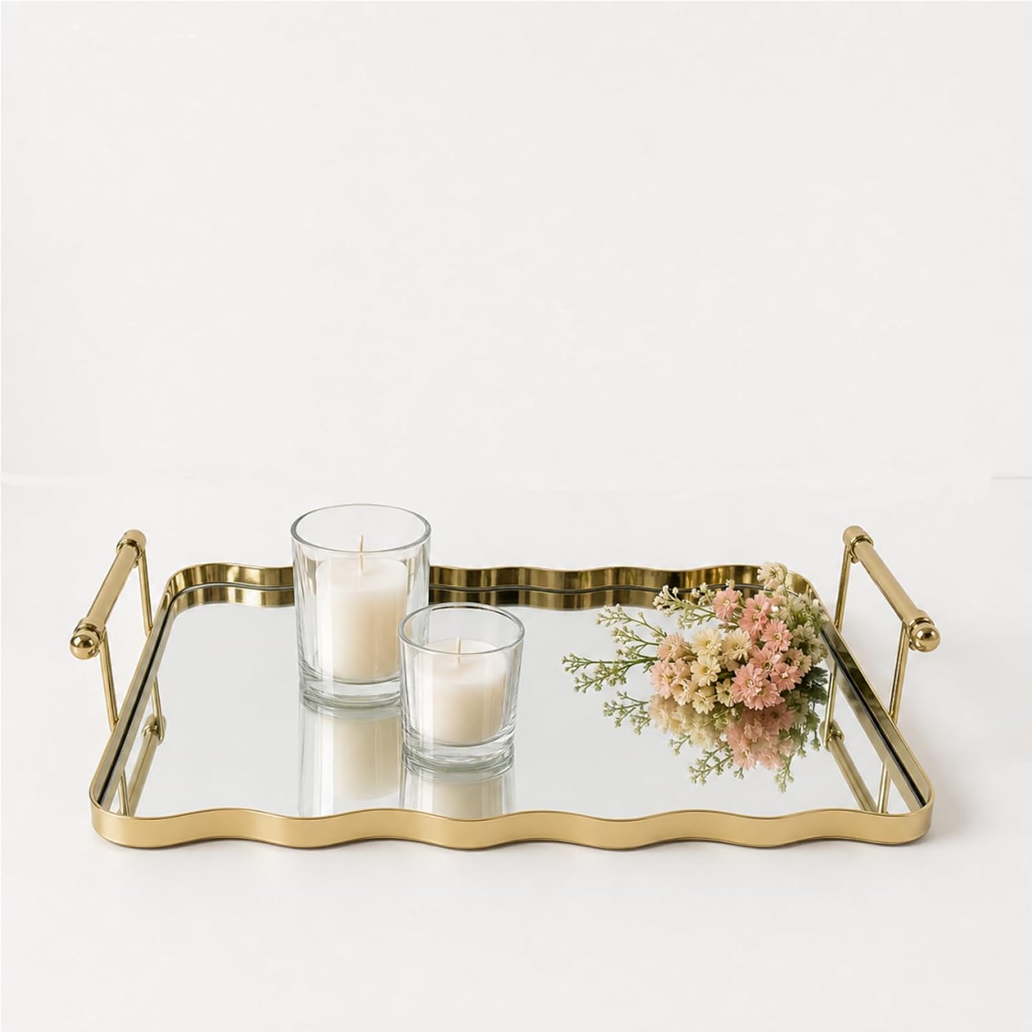Rectangular Golden Mirror Tray, Plateau, bandeja, Organizer,display,storage,decor for Serving,Vanity,Decorative,Bathroom,Perfume &Jewelry, use in bathroom Countertop,bedroom organizer,kitchen storage.