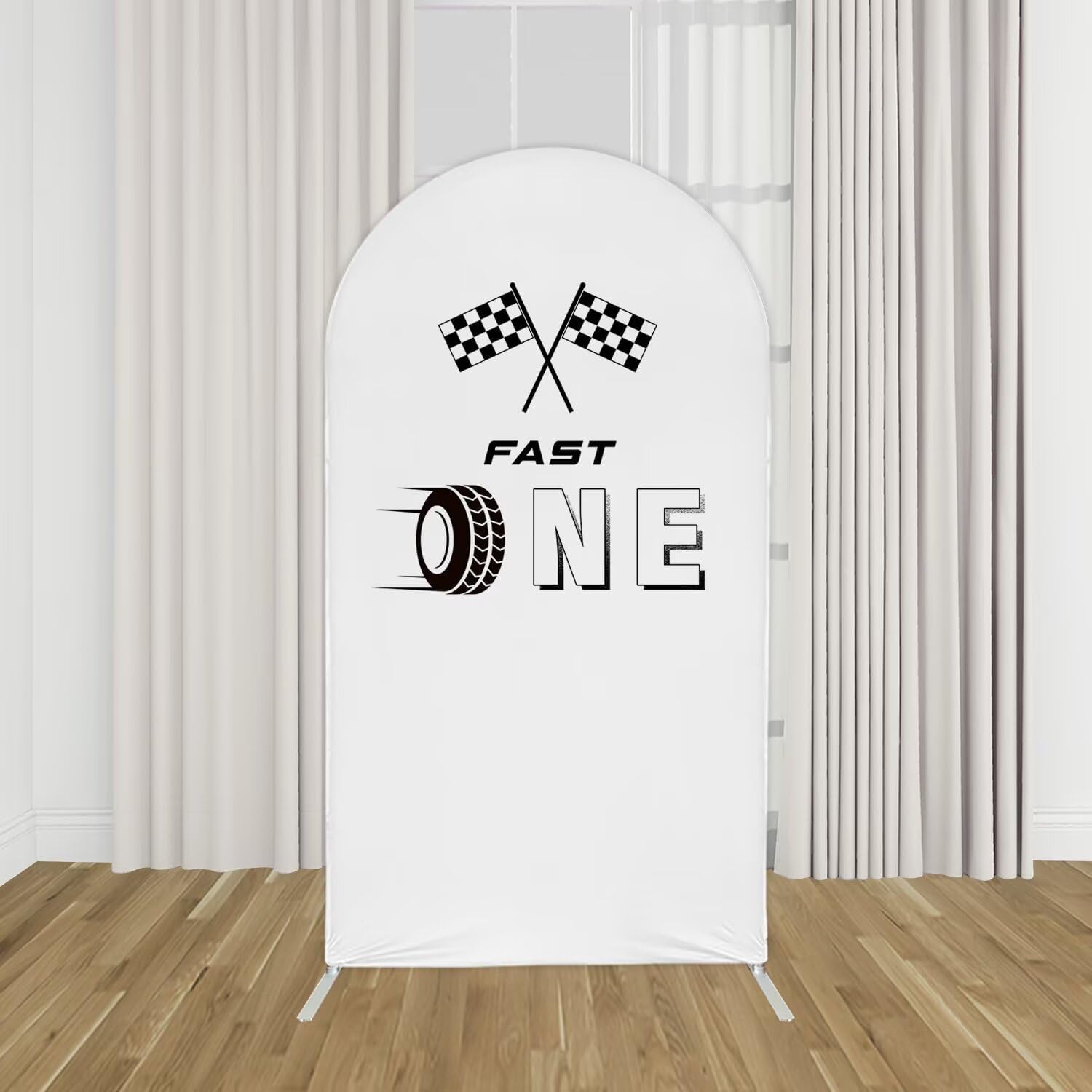 Arch Backdrop Cover 6FT Fast One Racing Car Them Spandex Arch Stand Cover for Boys Let's Go Racing Birthday Party Decoration Supplies (No Stand!)