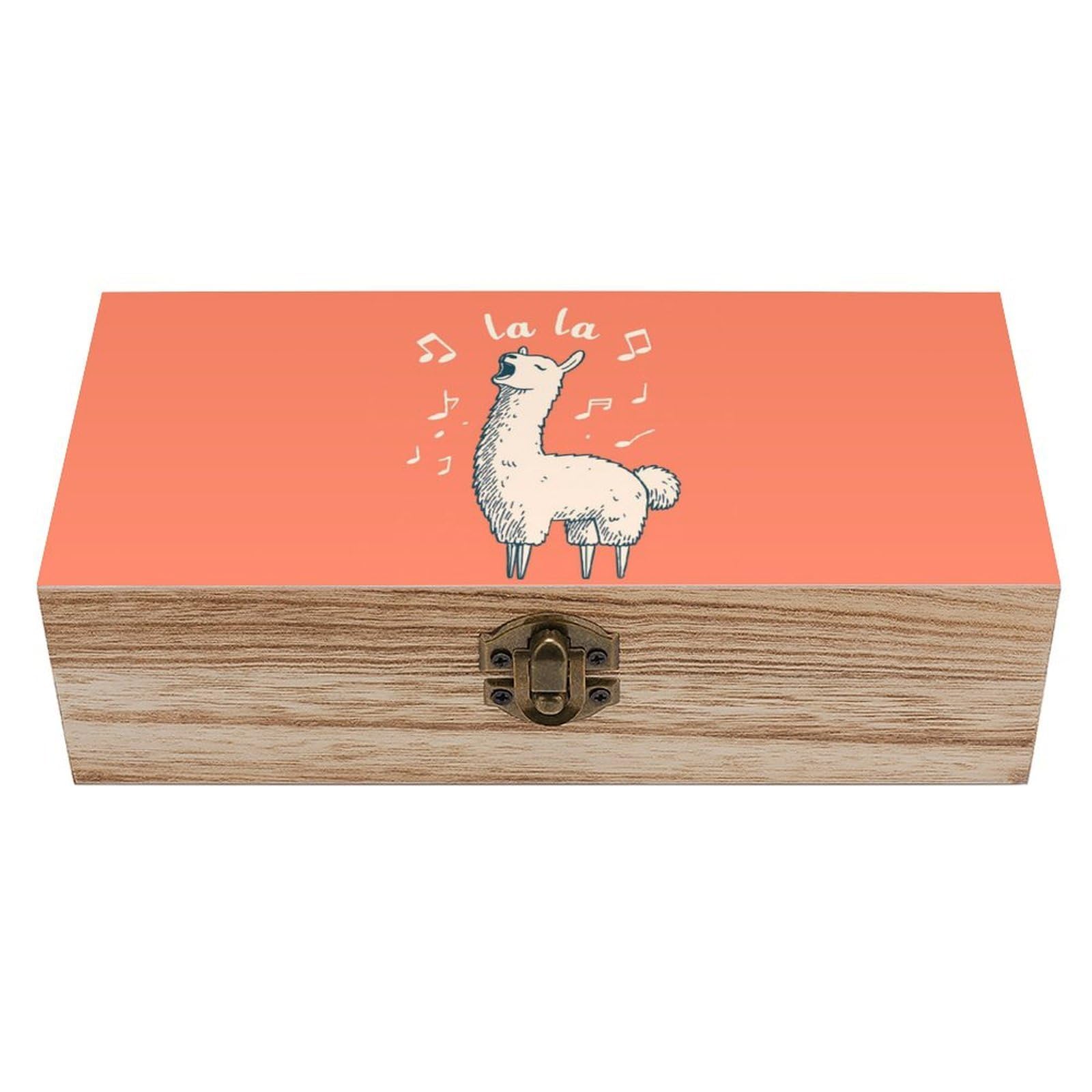 Oudrspo Graceful Cartoon Alpaca Singing Retro Wooden Storage Box Keepsake Jewelry Decorative Art Storages Box Gift Boxs
