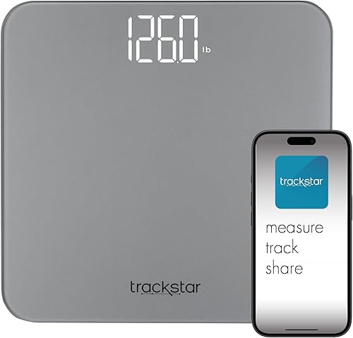 Trackstar Báscula de peso digital inteligente  Capacidad de peso de 440 libras  Aplicación de monitoreo trackstar  Compatible con Bluetooth iOS y