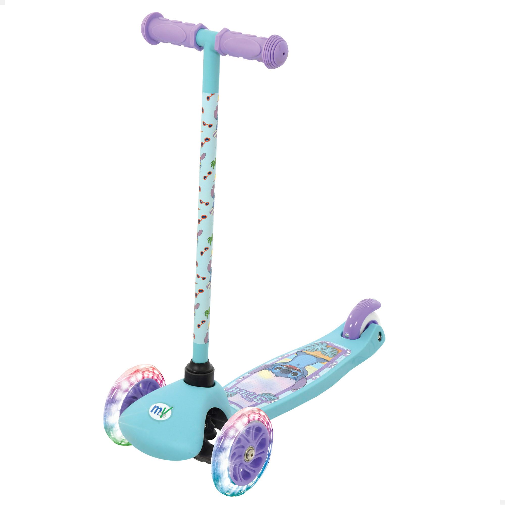 Stitch Patinete 3 Ruedas con Luces, Medidas, +3 años, Máx. 20 kg, Estructura Estable, Base Antideslizante, Diseño Colorido Stitch, Motricidad, Actividades Exterior niños (77774)