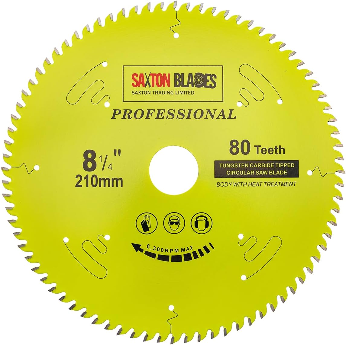 TCT21080TPRO Saxton Professional Range TCT Circular Saw Blade 210mm x 80T x 30mm Bore, 16, 20, 25mm, 25.4mm Reduction Rings Compatible with Evolution Festool Bosch Makita Dewalt