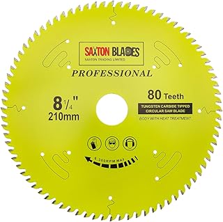 TCT21080TPRO Saxton Professional Range TCT Circular Saw Blade 210mm x 80T x 30mm Bore, 16, 20, 25mm, 25.4mm Reduction Rings Compatible with Evolution Festool Bosch Makita Dewalt