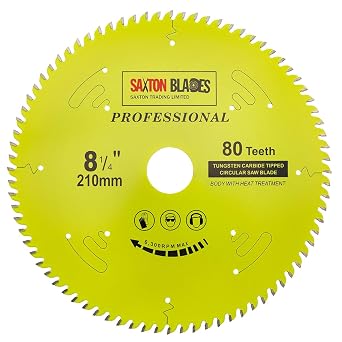 TCT21080TPRO Saxton Professional Range TCT Circular Saw Blade 210mm x 80T x 30mm Bore، 16، 20، 25mm، 25.4mm Reduction Rings متوافق مع Evolution Festool Bosch Makita Dewalt