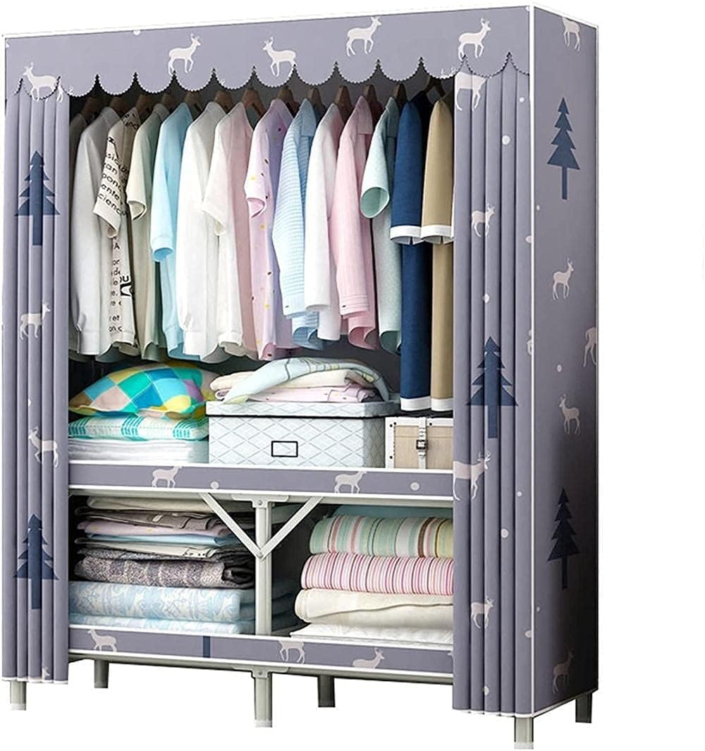 Open Wardrobe Metal Bedroom Closet Portable Fabric Wardrobe Sturdy Washable Clothes Rack (Color : C Size : 172 80 48CM) (F 172 * 80 * 48CM)