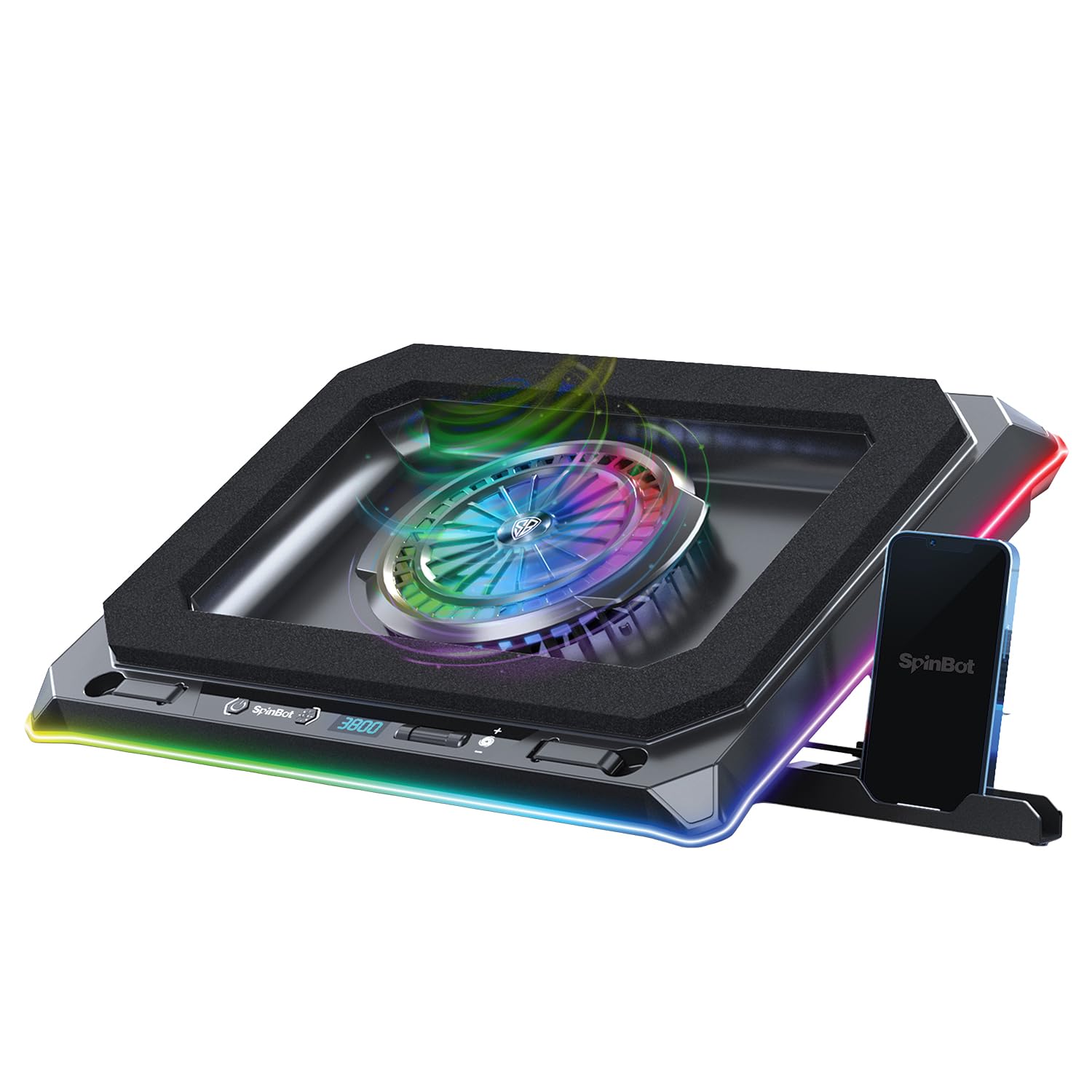 SpinBot Airflow X50 Laptop Cooling Pad | 135mm Fan up to 3800 RPM | 11 RGB Modes | 5-Level Adjustable Stand | 4 USB + 2 Type-C Ports | High Airflow Cooler for Gaming & Work Laptops up to 19"-image-11