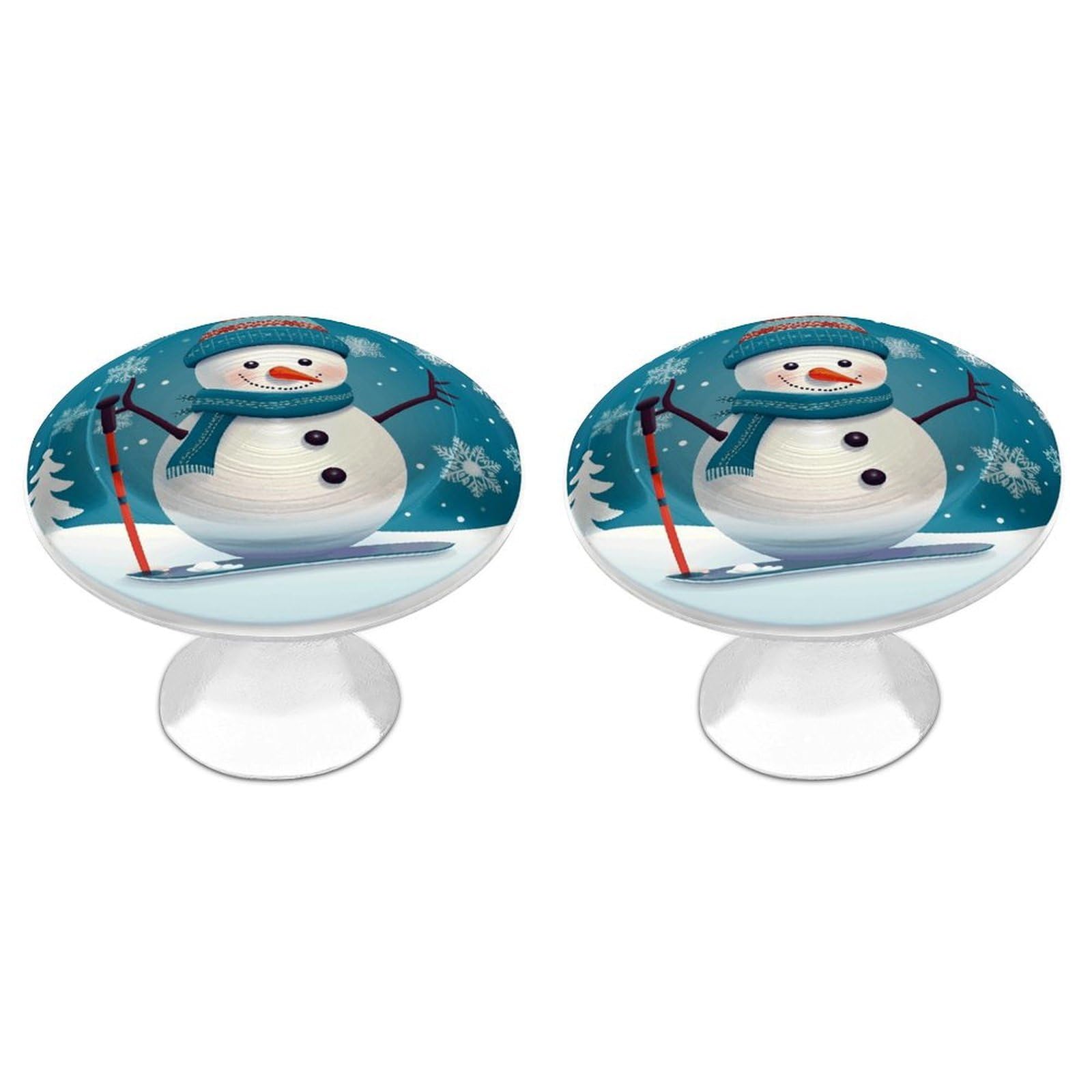 Fekiloot Style Lovely Christmas Cartoon Skiing Snowman Snowflake Cabinet Knobs Personality Stainless Steel Round Drawer Handles Circle Modern Cabinet Handles Drawer Knobs For Kitchen Dresser Bathroom Cupboard Furnit