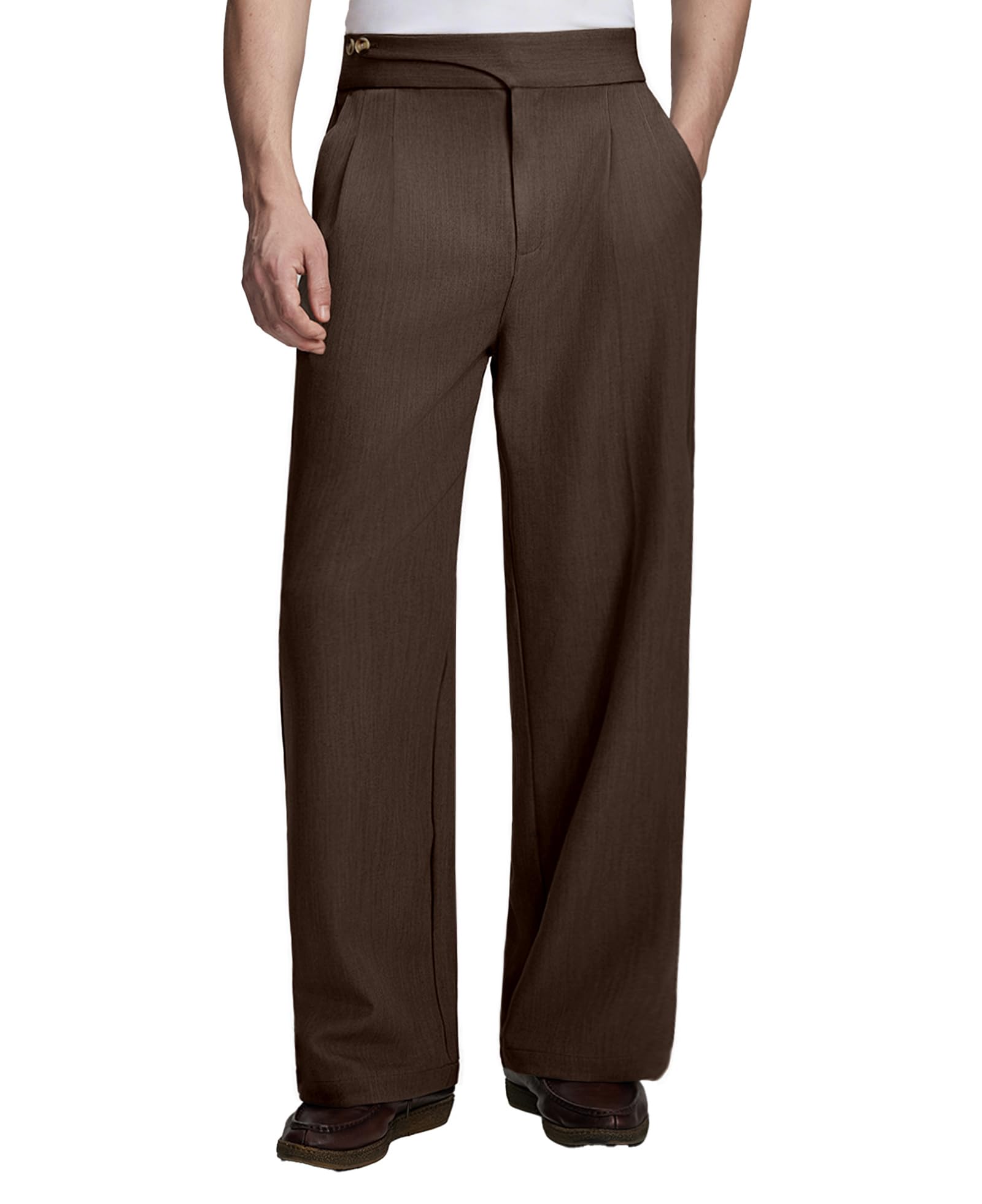 Susclude Mens Baggy Dress Pants Old Money Vintage Pleated Wide Leg Pants Summer Casual Slacks Relaxed Fit Trousers