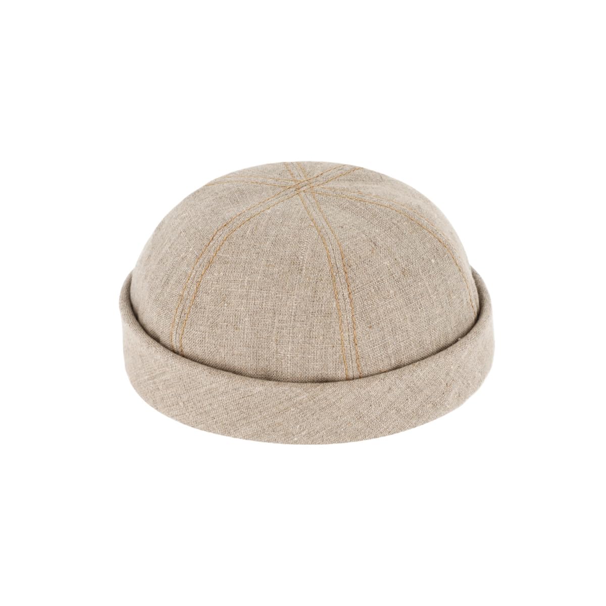 fiebig Gorro de tela de lino con borde enrollado, gorra con costuras de contraste, gorro corto de pescador con forro de algodón beige 57