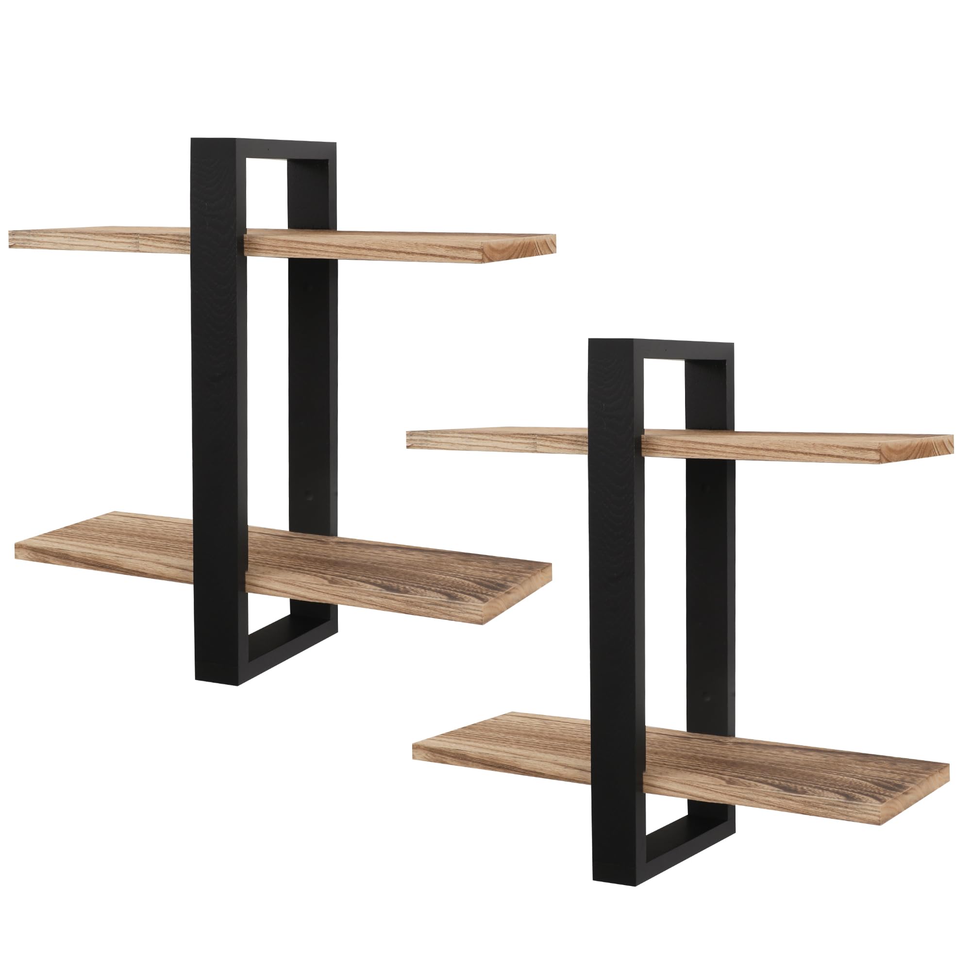 Lot de 2 étagères murales de rangement et de présentation pour salon, chambre à coucher, salle de bain, cuisine et bureau (noir + noir carboné)