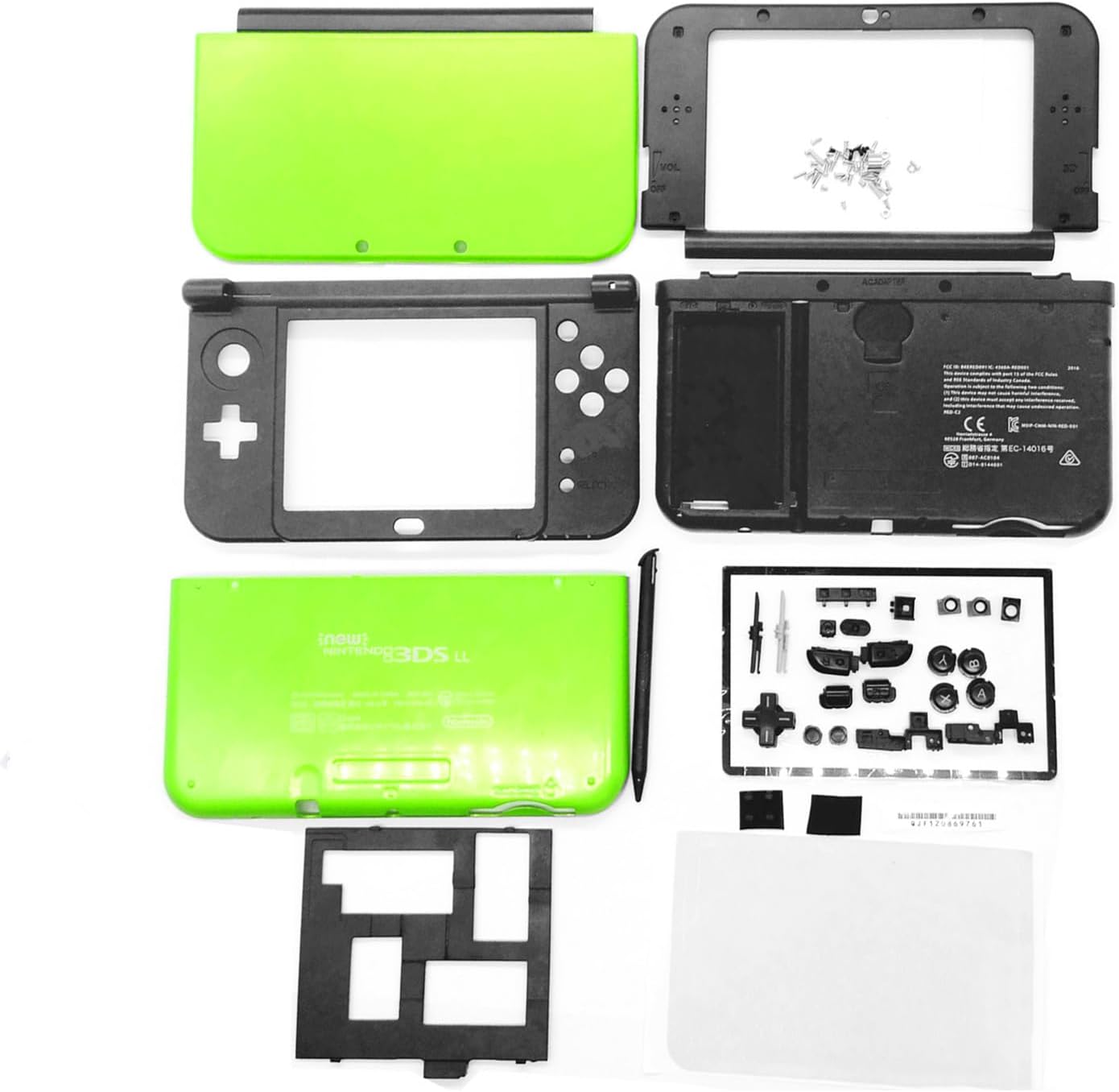 New3DSXL Extra Housing Case Shells LimeGreen Full Set