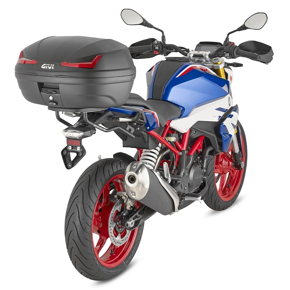 Givi Topcase Monolock® Simply 45L E455 - Universal - Für Motorrad/Roller/Quad - Inkl. Adapterplatte - Rot/Transparent