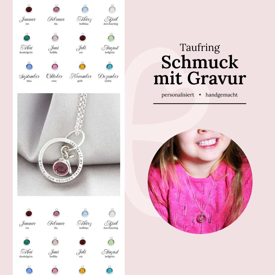 Taufring Gravur 925 Silber Geburtsstein Taufkette Taufspruch Kreuz Taufschmuck besondere Taufgeschenke Echtschmuck Kreuz Kette | HANDMADE IN GERMANY