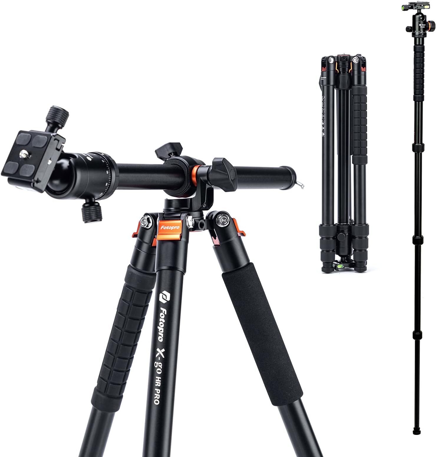 Fotopro Camera Tripod for Travel, X-go HR Pro Horizontal Tripod with Ball Head, Aluminum Camera Tripod Monopod with Multi Angle Center Column, Max Load 22lb