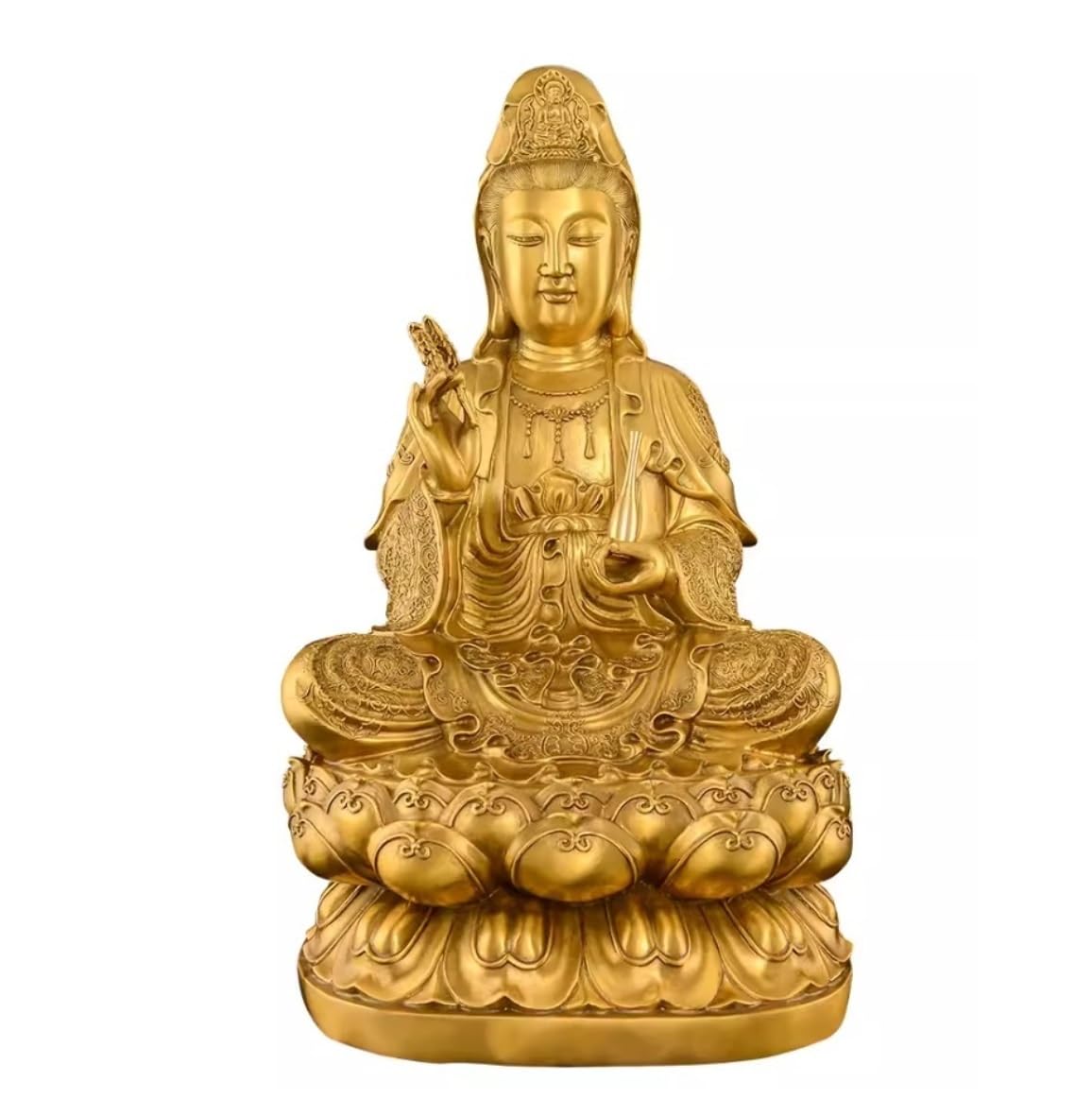 GAOJUNAN Buddha Statue,Zen Altars, 17.7inch Buddha Statue Brass Sitting Lotus Bodhisattva Statues Figurine Sculpture For Home Office Decor Desk Shelf Decoration