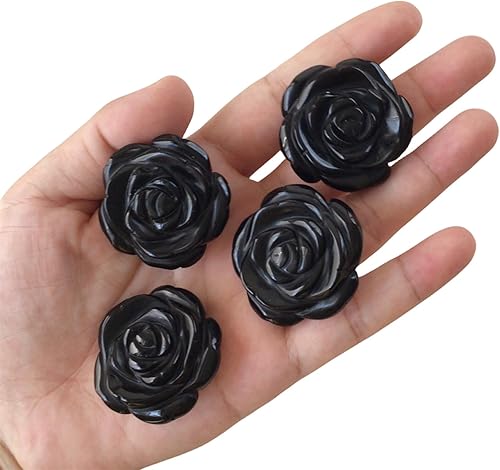 RECKSI Juego de 4 figuras de flores de rosas de cristal natural talladas a mano, kit de piedra de flores perforadas para bricolaje, fabricación de