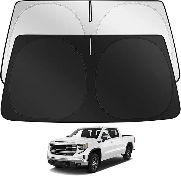 TAUYANG Windshield Sun Shade Custom for GMC Sierra 1500 Accessories 2019-2025 2026 AT4 AT4X Denali Ultimate Crew Regular Cab Front Window Sunshade, Car Windshield Sun Visor Cover with Storage Bag