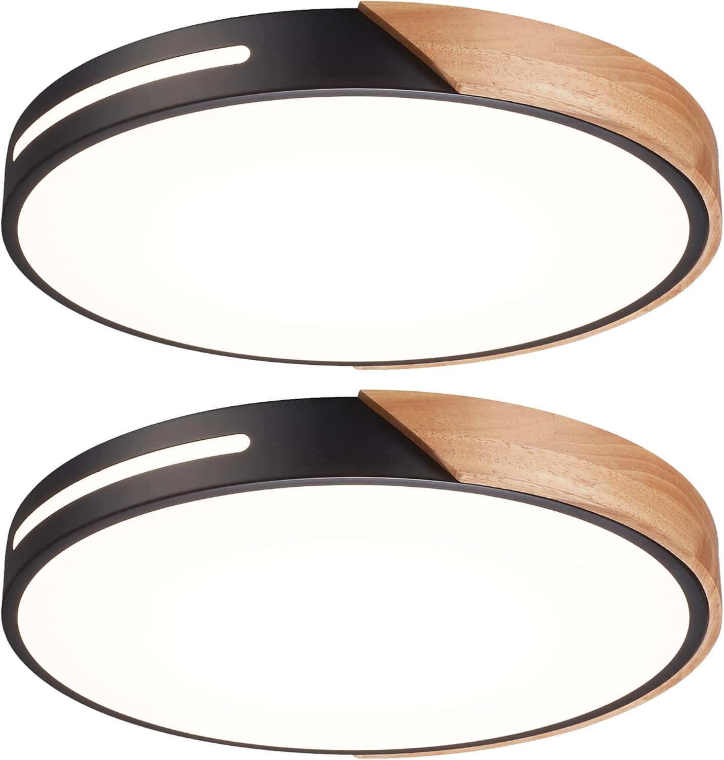 Wood Ceiling Light Flush Mount LED 36W 2Pack, 16 inch Flush Mount Black 5CCT, Kitchen Light Fixtures Ceiling Mount, Dimmable Close to Ceiling Light for Bedroom, Living Room, Bathroom