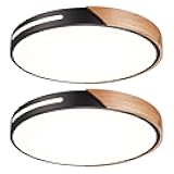 Wheatronic Wood Ceiling Light Flush Mount LED 36W 2Pack, 16 inch Flush Mount Black 5CCT, Kitchen Light Fixtures Ceiling Mount, Dimmable Close to Ceiling Light for Bedroom, Living Room, Bathroom