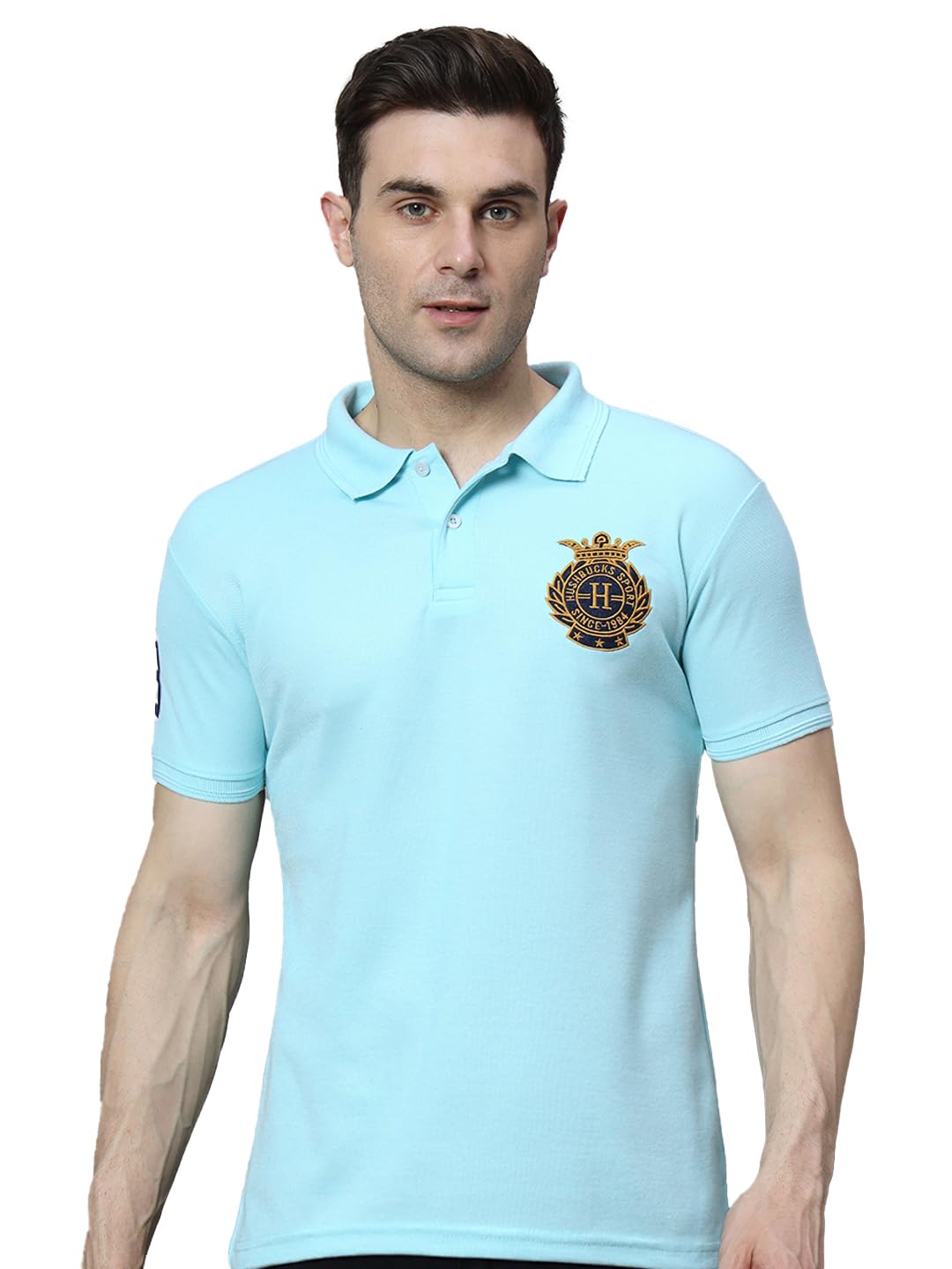 COCOSOUL Mens Solid Polo Neck Half Sleeve Tshirt-KAMHB005-AIRFORCE-picture-44