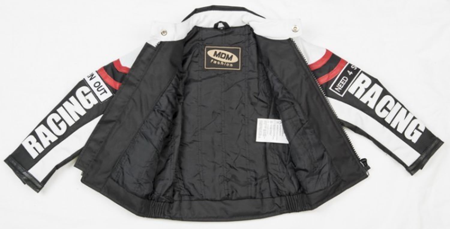 MDM Kinder Bikerjacke in schwarz/weiß, Motorradjacke, Racing Jacke