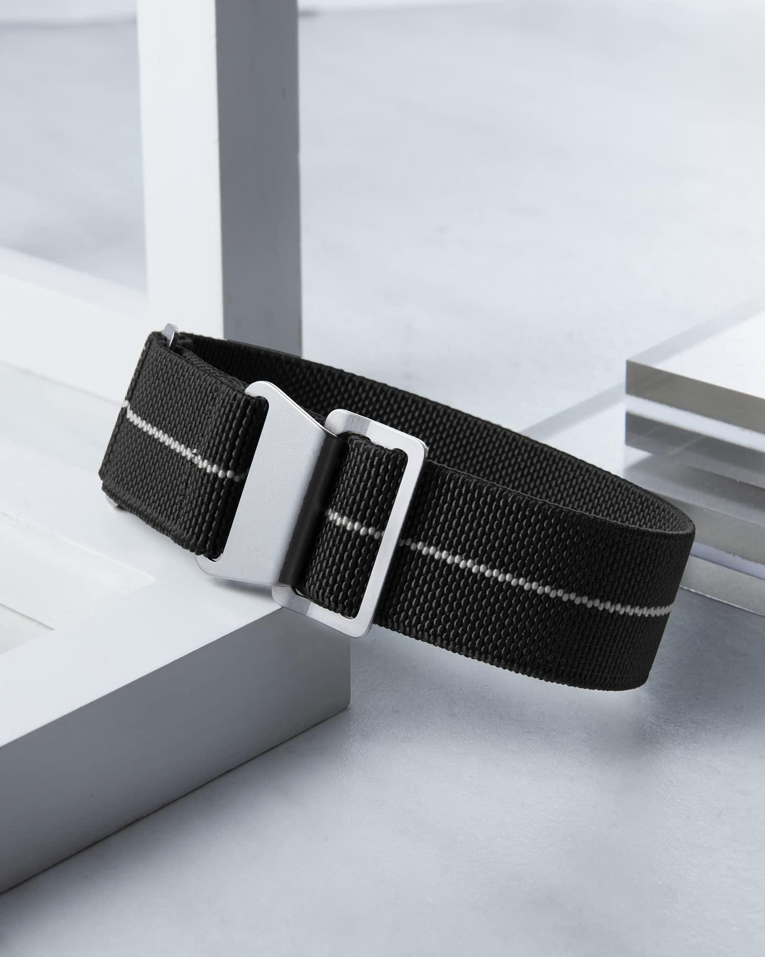BINLUN Elástico Nylon Correa Reloj Marina Nacional Cierre de Gancho Correa para Reloj Calidad Alta con Hebilla Negra Plateada para Hombre Mujer 18/20/22mm