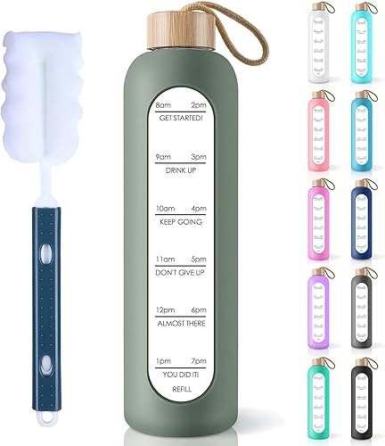 Miniatura 19 de PROBTTL Botellas de agua de vidrio de 25 onzas – Botella de agua de vidrio de borosilicato motivacional con funda de silicona y tapa de bambú, a