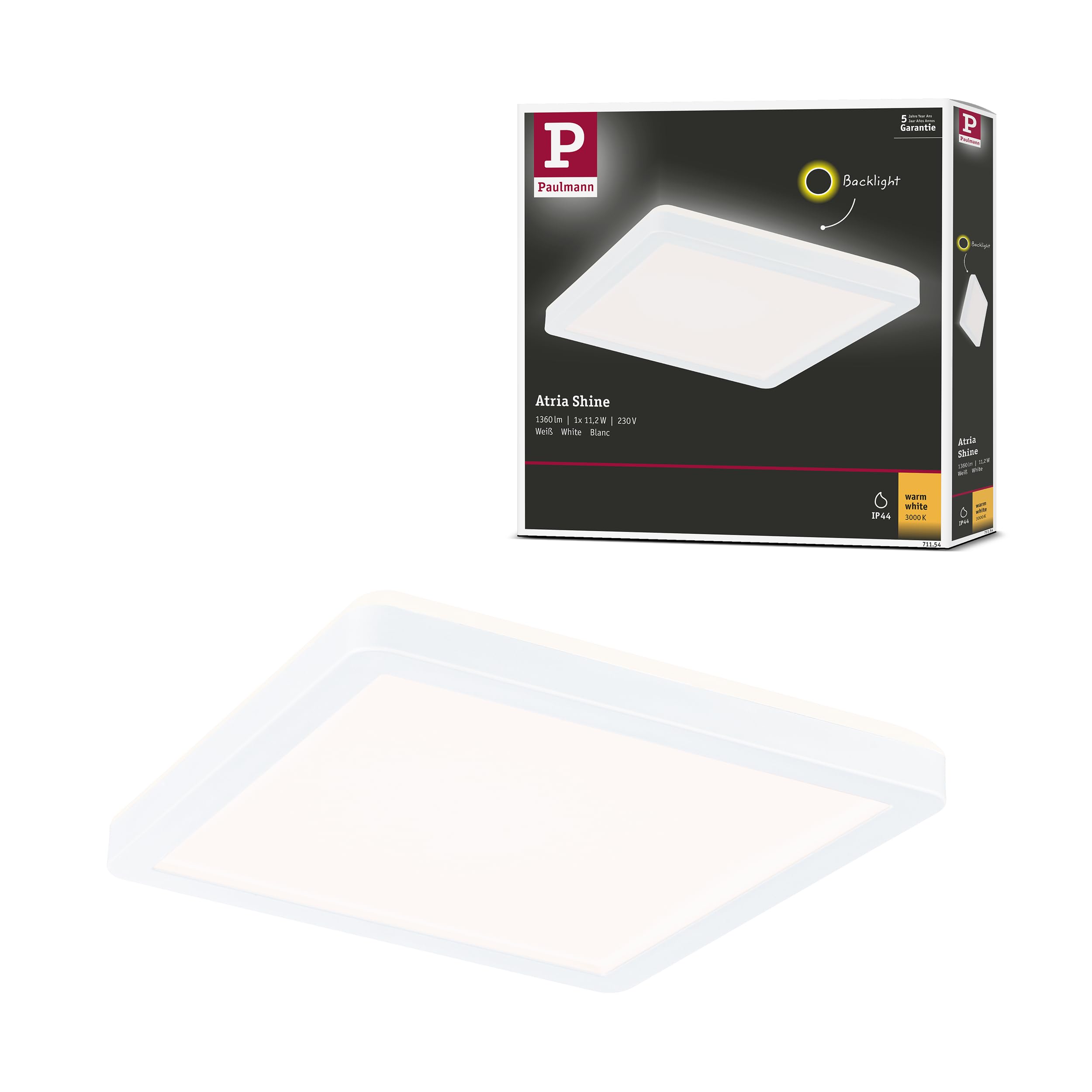 Paulmann 71154 LED Panel Atria Shine Backlight IP44 Rectangular 190x190mm 11.2W 900lm 3000K White Ceiling luminaire