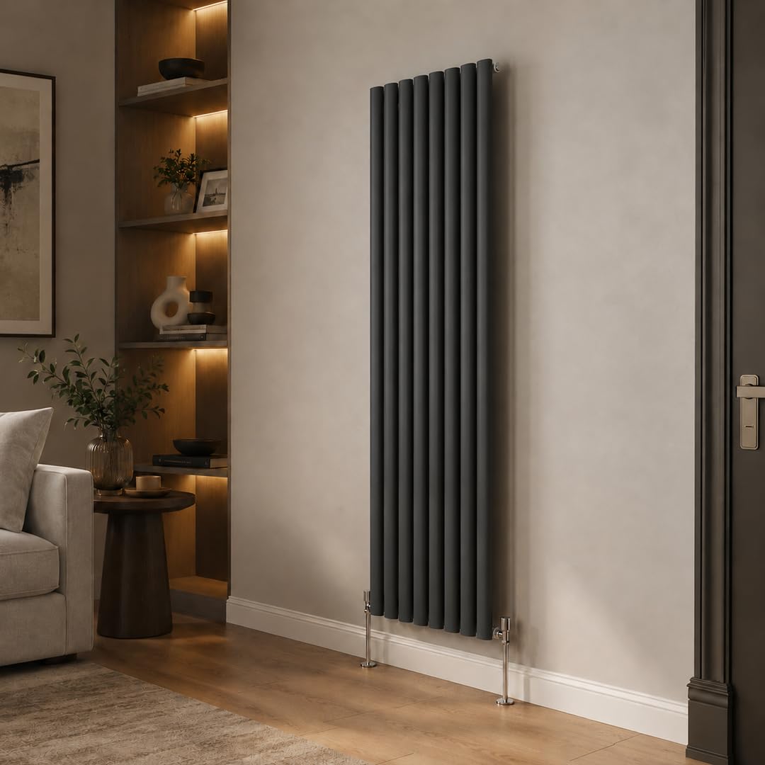 Built Right Oval Designer Radiator, Central Heating Radiator, Horizontal & Vertical Single or Double Panel Oval Tube Radiator, White or Anthracite, Multiple Sizes (Anthracite, 1800 x 480 - Single)