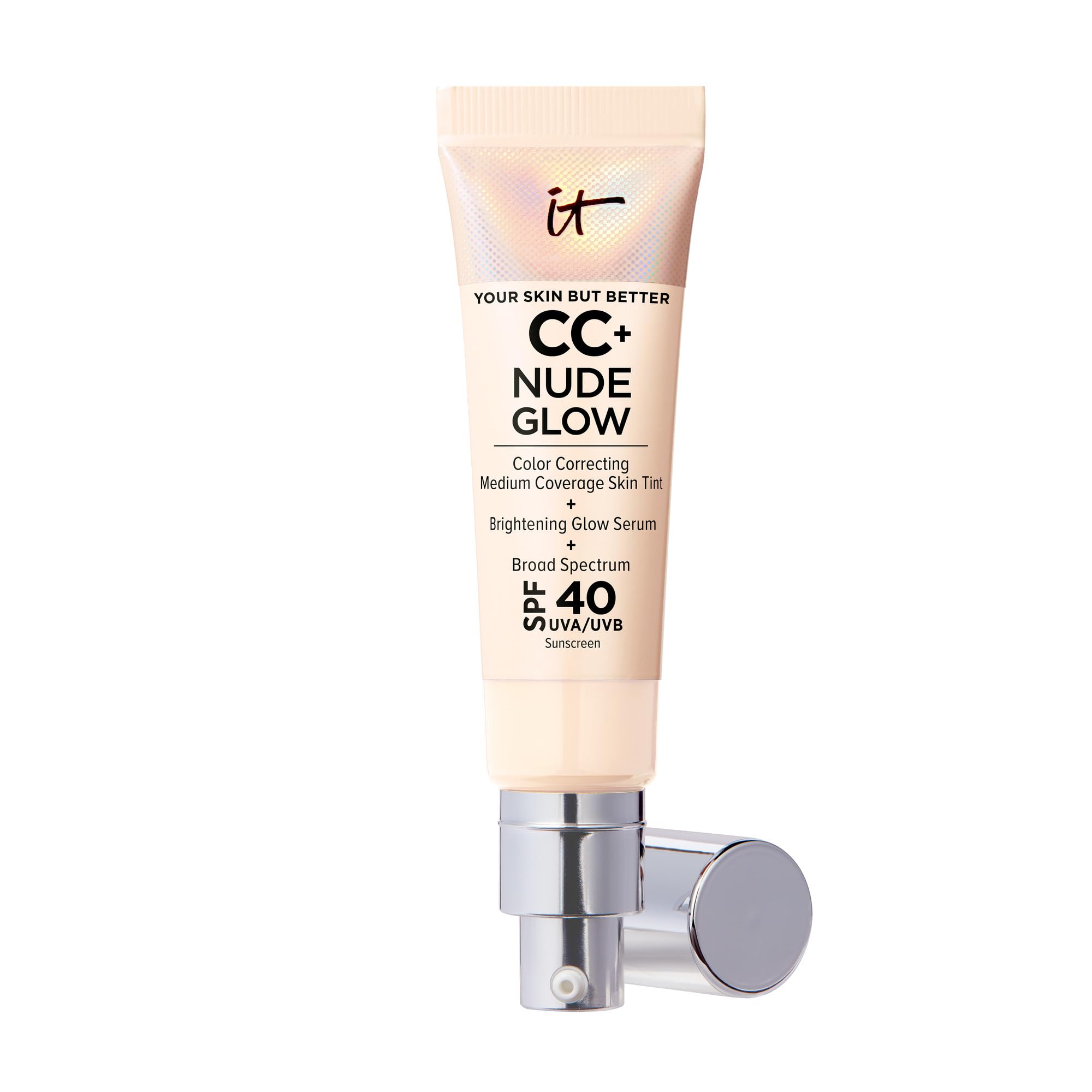 IT Cosmetics CC+ Nude Glow - Medium Coverage Foundation with SPF 40 & Brightening Glow Serum, Lightweight Skin Tint, 2% Niacinamide + Hyaluronic Acid, Up to 24H Hydration, Normal/Dry Skin - 1.08 fl oz
