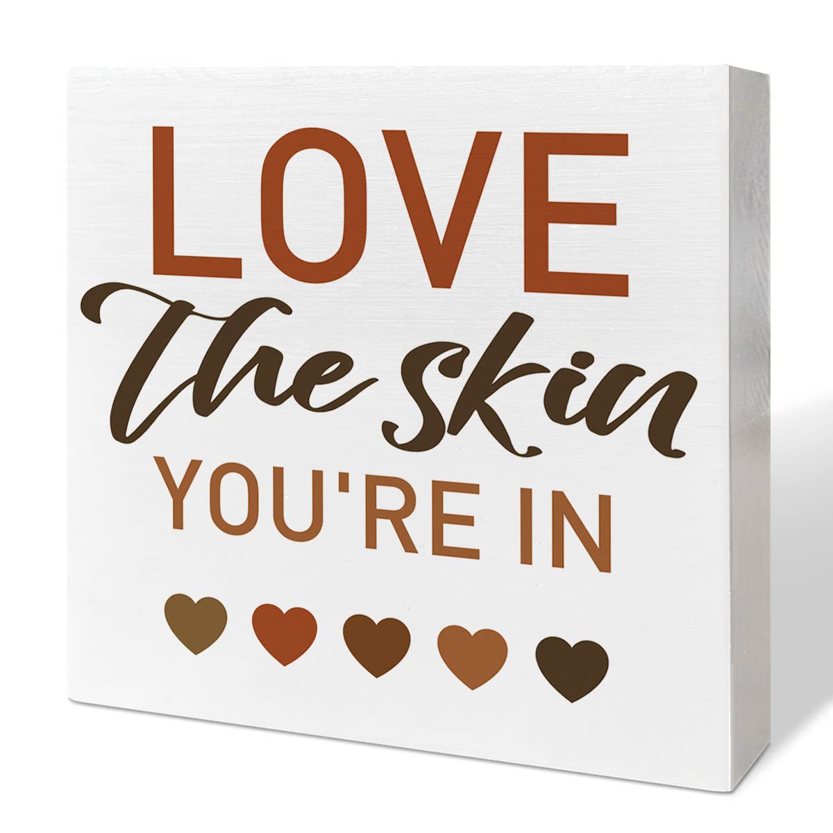 Black Women Girl Art Desk Decor, African American Decor for Home Office Black Queen Living Room Bedroom Afro Women Decoration, Inspirational Black Women Gifts, Love The Skin You're in, Wooden Box Sign