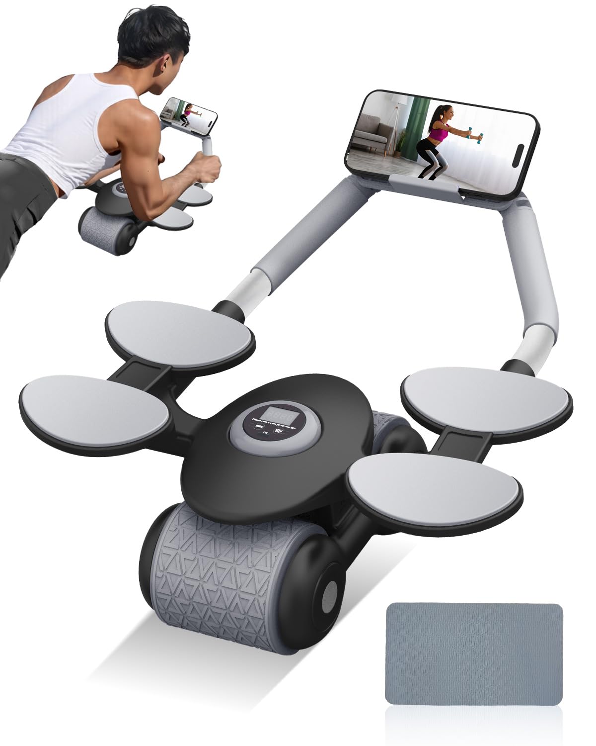 Zumhigh Load Baring Capacity 300kg Automatic Rebound Ab Roller with Elbow Support & Timer, Abs Wheel Roller for Core Training whith Knee Pad, Easy Assembly, Ab Roller Exercise Wheel for Men & Women