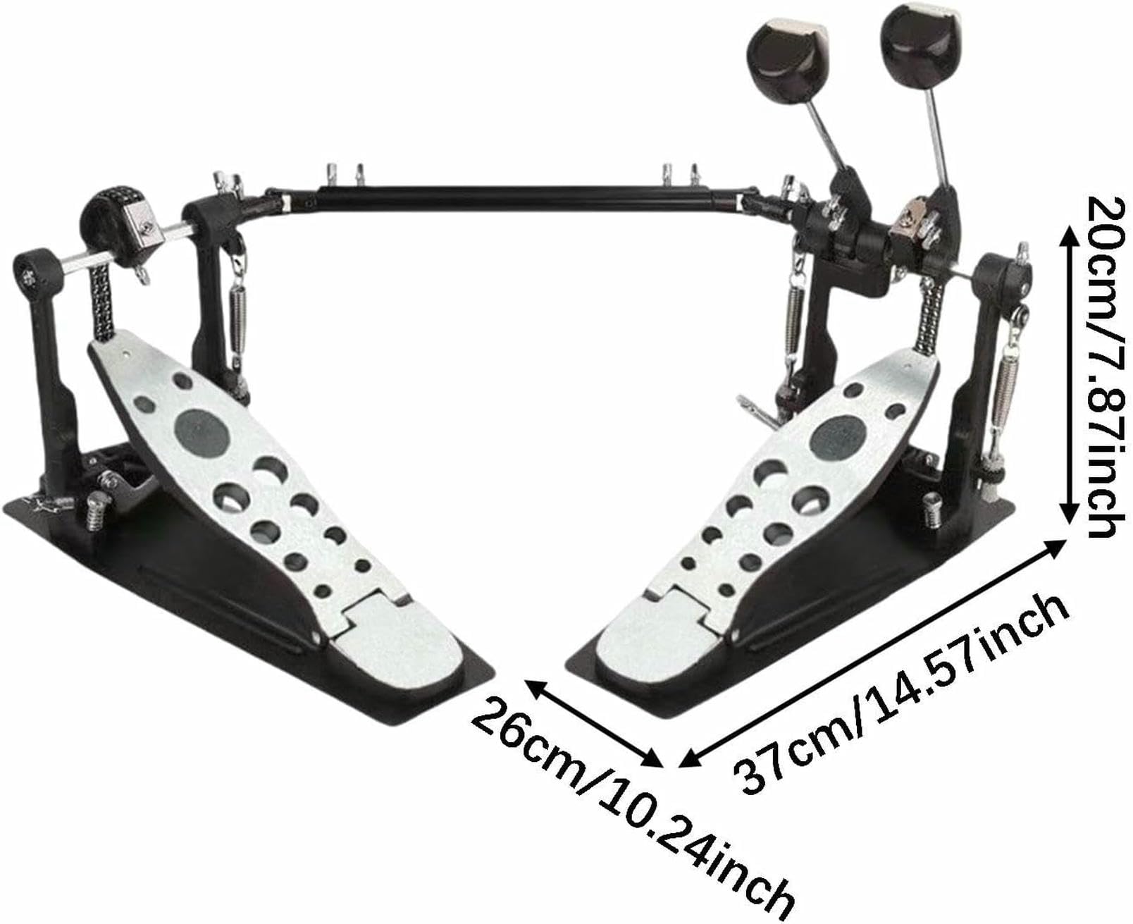Doppio pedale per grancassa, molla e pedana completamente regolabili, piastra di base in gomma antiscivolo, compatibile con kit acustici ed elettronici