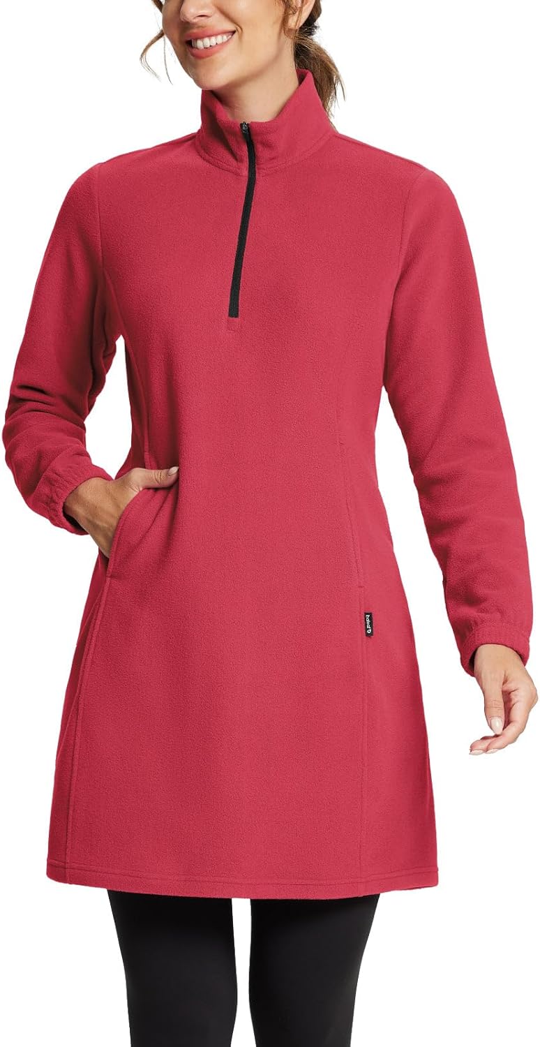 baleaf Women's Fleece Dress Sweatshirt Long Tunic Quarter Zip Pullover Polar Winter Warm Thermal Travel Dress with Pocket