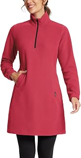 Women's Fleece Dress Sweatshirt Long Tunic Quarter Zip Pullover Polar Winter Warm Thermal Travel Dress with Pocket