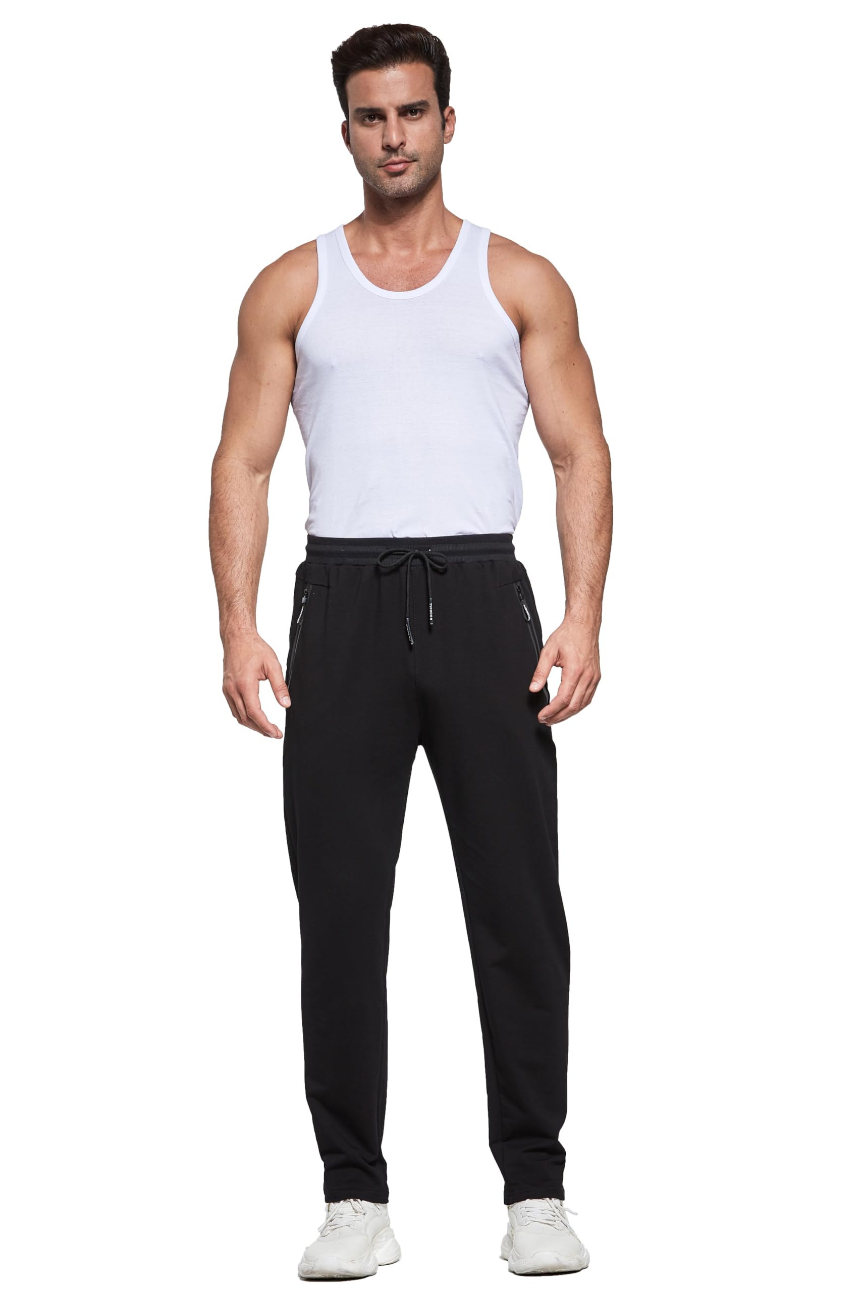 HCSS Pantalon Chandal Hombre Algodon Largo Pantalones Deporte con Bolsillos Cremallera Cintura Elástica