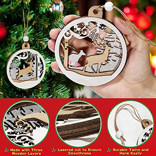 Wooden Christmas Ornaments Hanging Reindeer Ornaments Set Of 8 - Handmade Reindeer Glitter Xmas Tree Ornaments, Winter Wonderland Holiday Party Decor, Indoor/Outdoor Home Decorations #TOP4