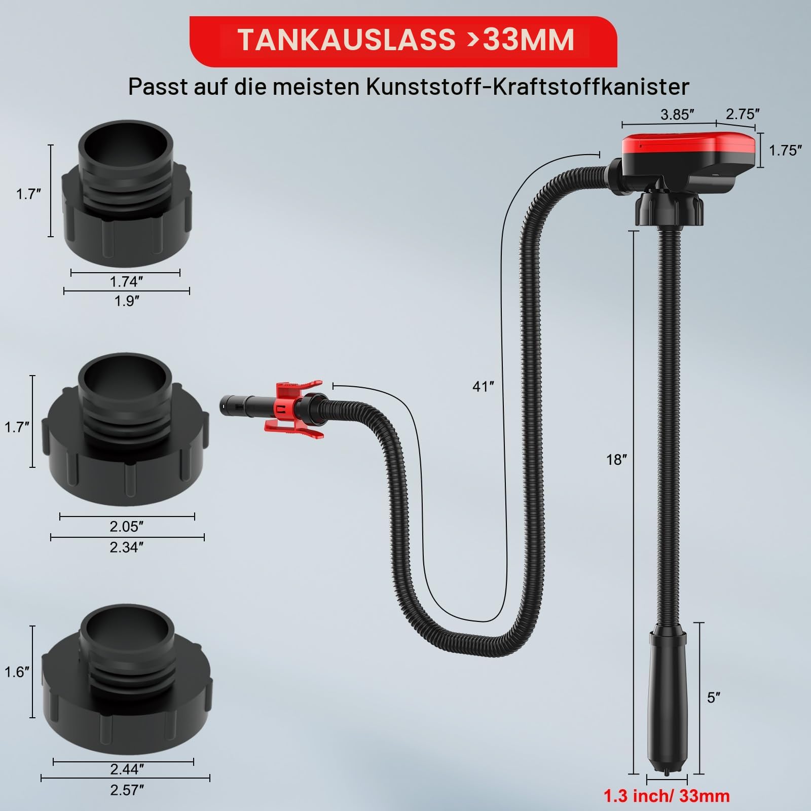 Kraftstoff Umfüllpumpe mit Auto-Stopp-Sensor, Ölabsaugpumpe Elektrische Flüssigkeitstransferpumpe mit 3 Größen-Adapter,Dieselpumpe Kanisterpumpe mit Schlauch-2,4 GPM