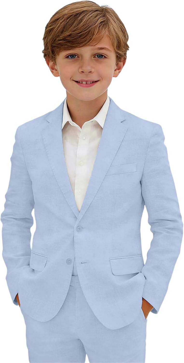 Boys Linen Suit Slim Fit 5 Pieces Formal Kids Linen Suit for Boys Teens Summer Wedding Dress Clothes