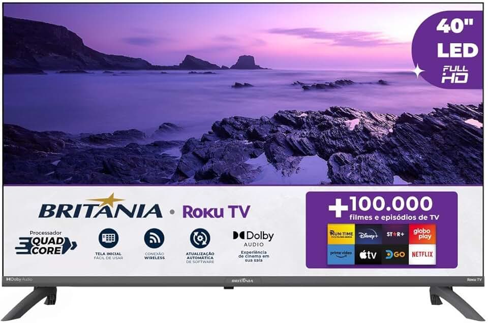 Smart TV 40” Britânia BTV40E3ERSGB Roku TV Led Dolby Audio